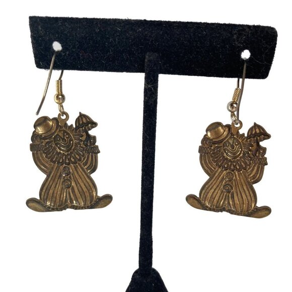 Vintage Brass Clown Earrrings Dangle Circus Clown Lightweight 1.25 inch - Picture 5 of 6